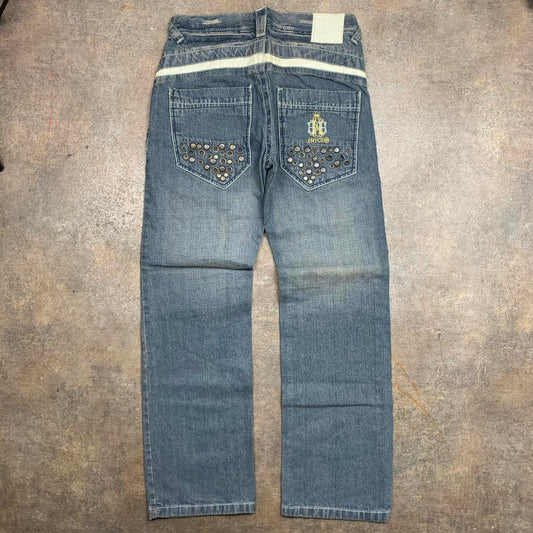 Enyce 00s studded graphic blue baggy denim jeans