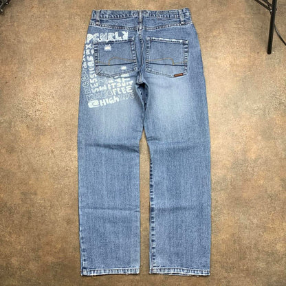 Rip Curl 00s blue graphic baggy denim jeans