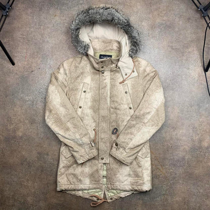 Tornado Mart 00s cream beige brushed fur hood long parka