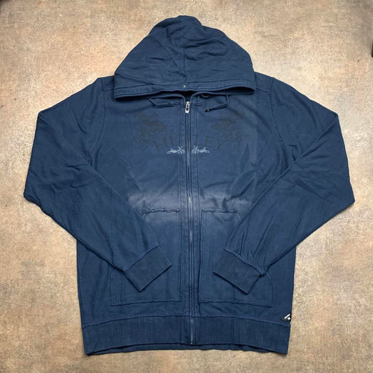 Hurley 00s navy graphic grunge boxy zip hoodie