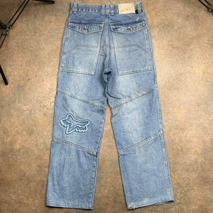 Fox Racing custom Akademiks baggy 90s graphic denim jeans