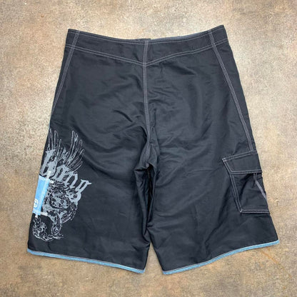 Billabong 00s graphic black grey boardshorts