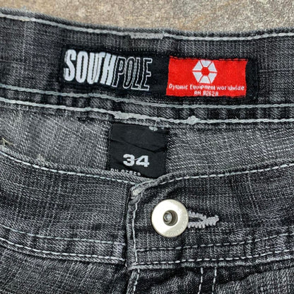 Southpole 00s red tab baggy black grey faded denim jeans