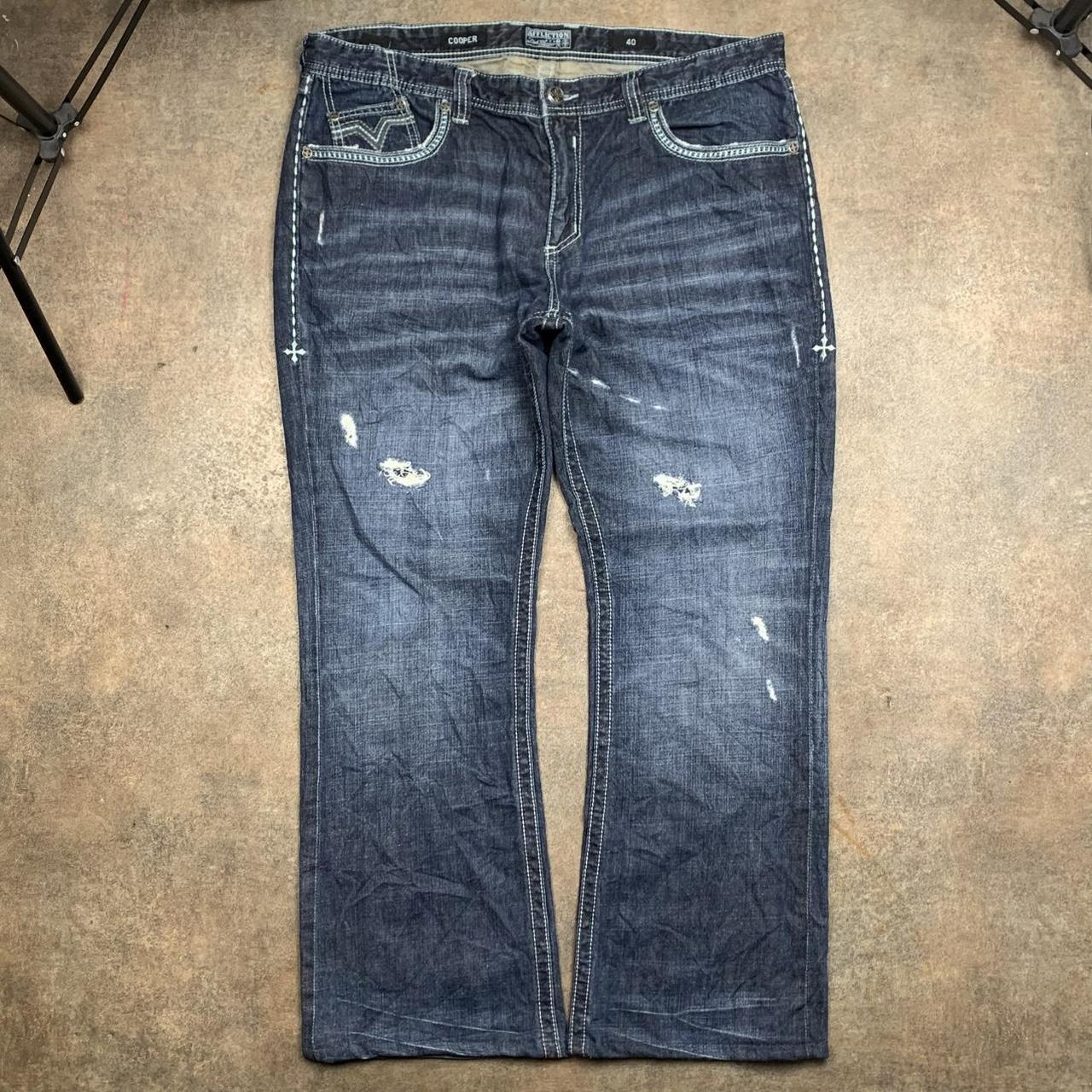 Affliction 00s flared baggy studded navy denim jeans