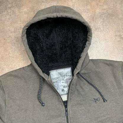 Fox Racing 00s sasquatch fur lined grey boxy zip hoodie