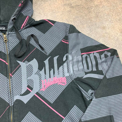 Billabong 00s black grey graphic zip hoodie