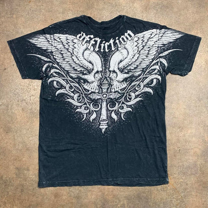 Affliction 00s black white grunge graphic tee