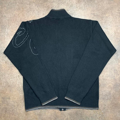 Quiksilver 00s black graphic zip knit jumper