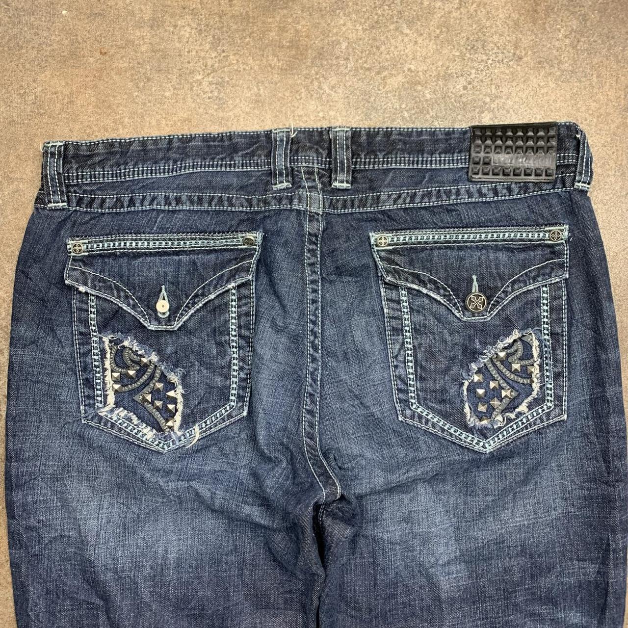 Affliction 00s flared baggy studded navy denim jeans