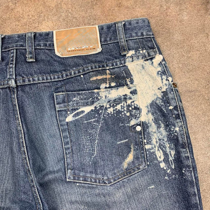 Oakley 00s baggy navy blue graphic denim jeans