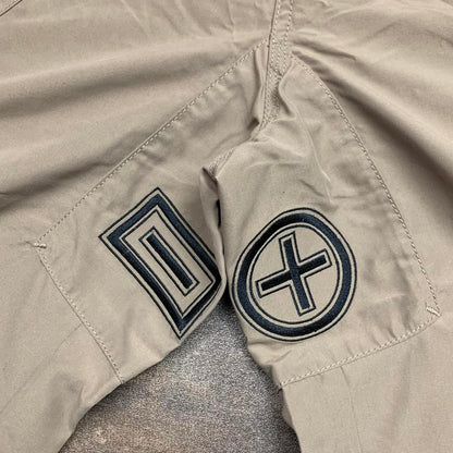 PLUSMINUS 00s beige graphic baggy studded cargo shorts