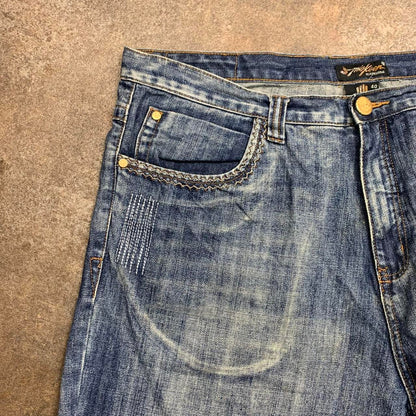 Miskeen 90s graphic baggy blue denim jeans