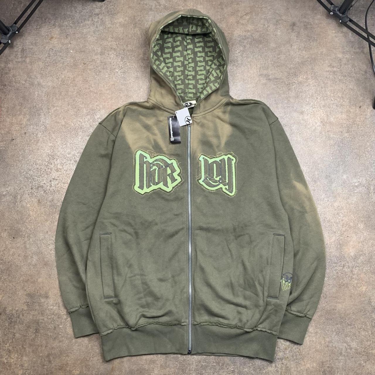 Hurley 00s khaki graphic boxy zip hoodie