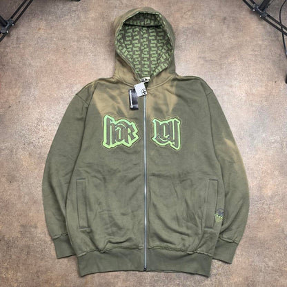 Hurley 00s khaki graphic boxy zip hoodie