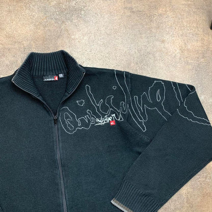 Quiksilver 00s black graphic zip knit jumper