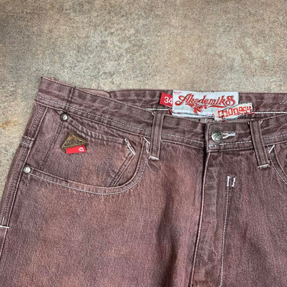 Akademiks 90s baggy graphic maroon denim jeans