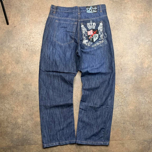 Brooklyn Xpress 00s graphic baggy navy denim jeans