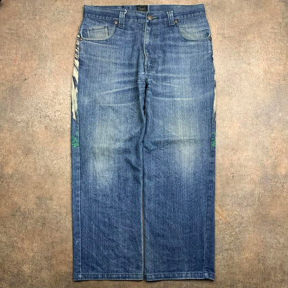 Raw Blue 00s baggy grunge graphic navy jeans