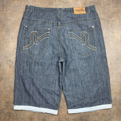 Raw Blue 00s graphic baggy navy denim jorts