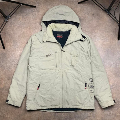Quiksilver 00s beige utilised graphic ski jacket