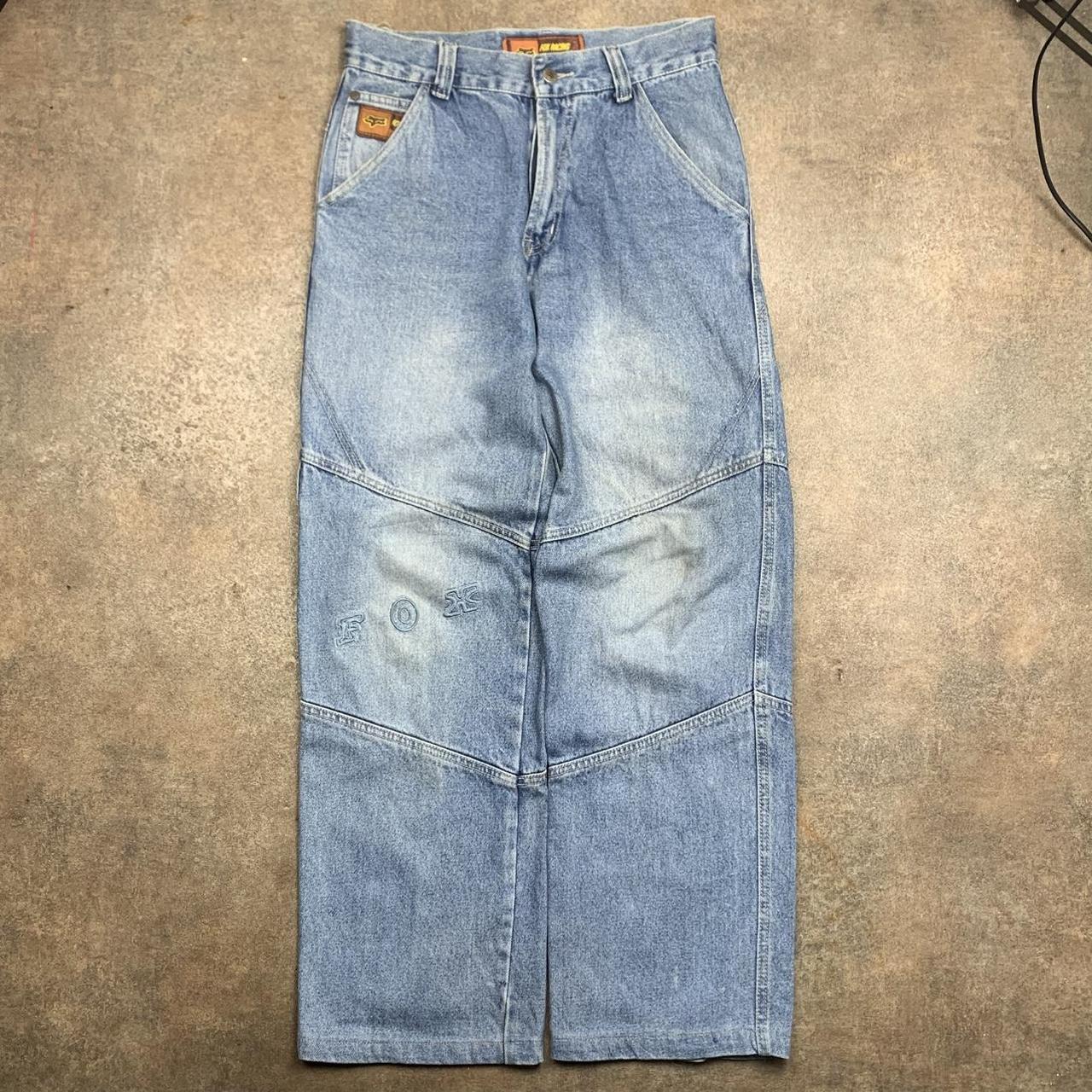 Fox Racing custom Akademiks baggy 90s graphic denim jeans
