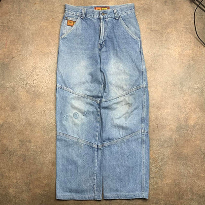 Fox Racing custom Akademiks baggy 90s graphic denim jeans