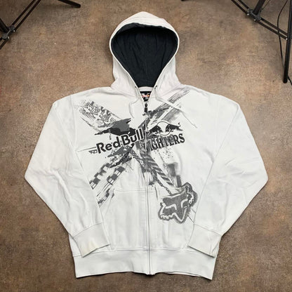 Fox Racing x Red Bull 00s graphic white boxy zip hoodie