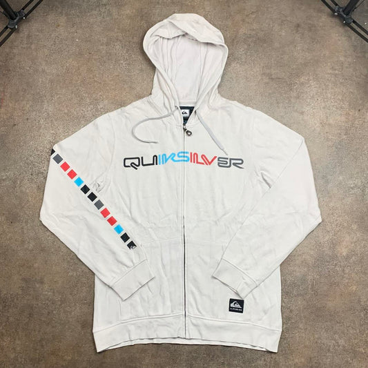 Quiksilver 00s white graphic boxy zip hoodie