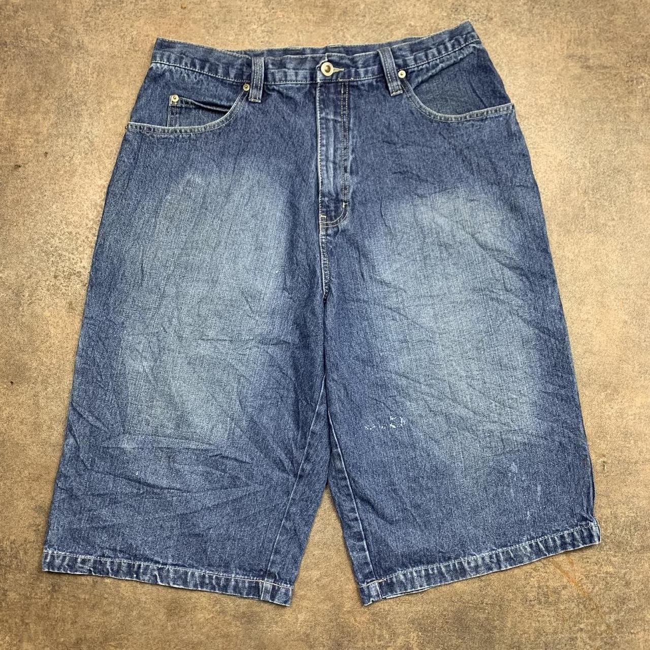 Rocawear 00s baggy navy blue carpenter graphic denim jorts