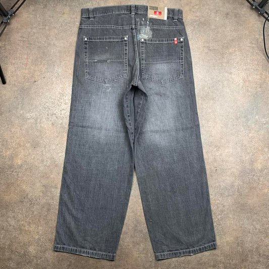 Southpole 00s red tab baggy black grey faded denim jeans