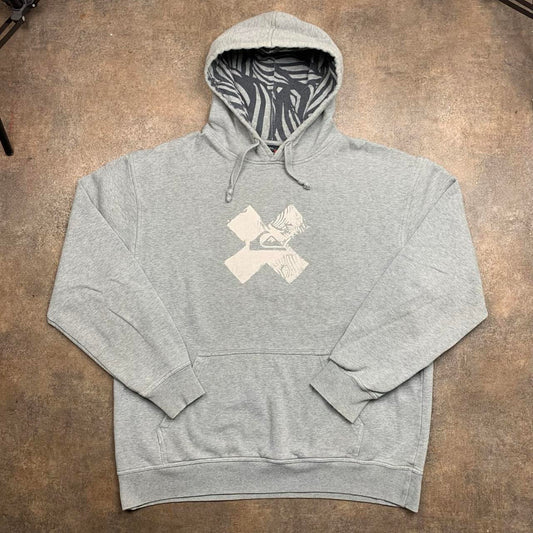 Quiksilver 00s light grey graphic boxy hoodie