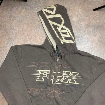Fox Racing 00s graphic brown baggy zip hoodie