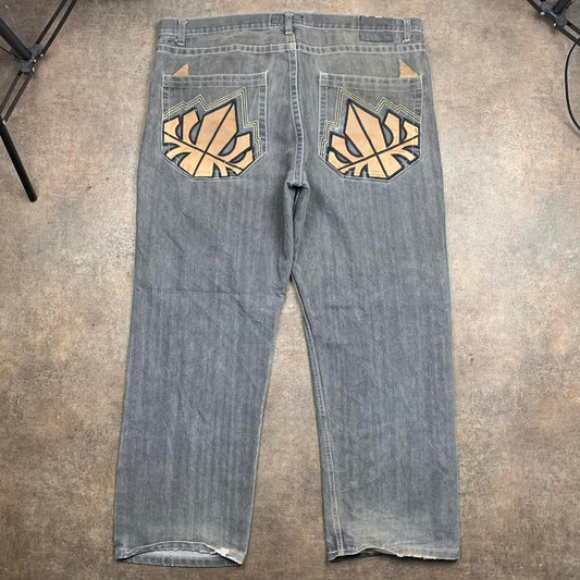 Red Ape 00s baggy graphic grey denim jeans