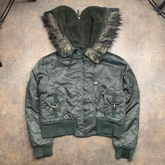 R.W.C Industries Inc. 90s military fur hood bomber jacket