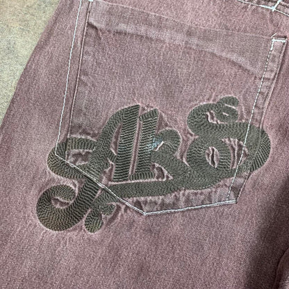 Akademiks 90s baggy graphic maroon denim jeans