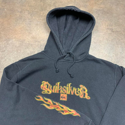 Quiksilver 90s flame graphic black boxy hoodie