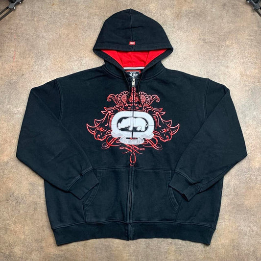Ecko Unltd. 00s black red baggy graphic zip hoodie