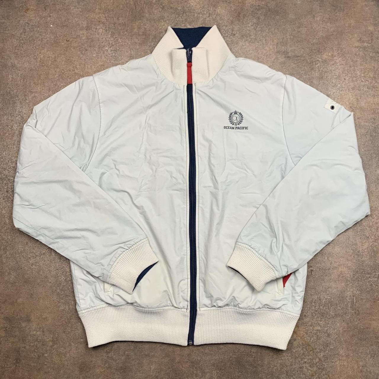Ocean Pacific 00s navy white reversible graphic zip jumper