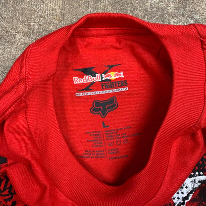 Fox Racing x Red Bull 00s graphic red grunge tee
