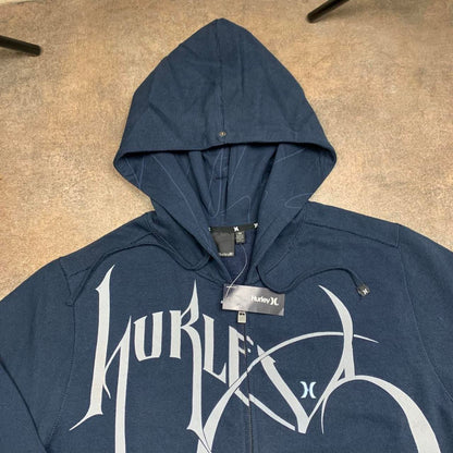 Hurley 00s navy graphic grunge boxy zip hoodie