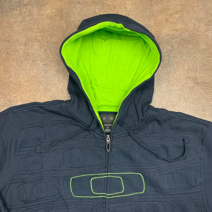 Oakley 00s navy green graphic boxy zip hoodie
