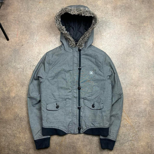 DC Shoes 00s fur hood grey zip jacket