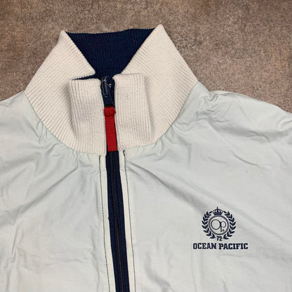 Ocean Pacific 00s navy white reversible graphic zip jumper