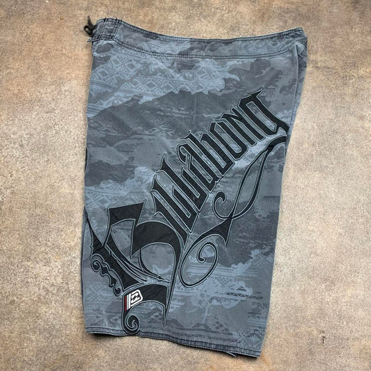 Billabong 00s grey black camo graphic boardshorts