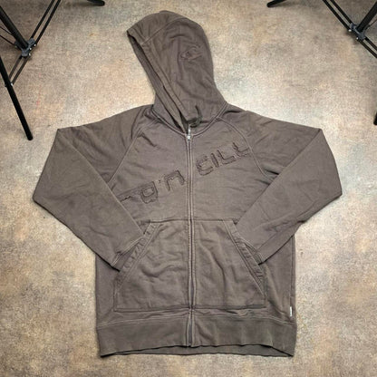 O’Neill 00s brown graphic cut and sew zip hoodie