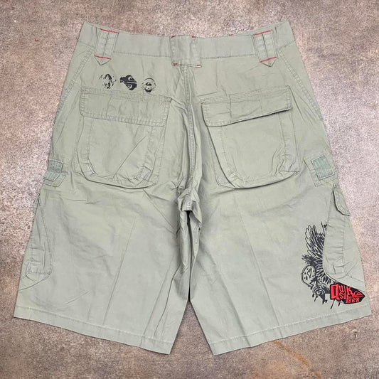 Quiksilver 00s green graphic baggy cargo shorts
