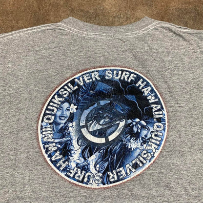 Quiksilver 90s grey blue graphic boxy tee
