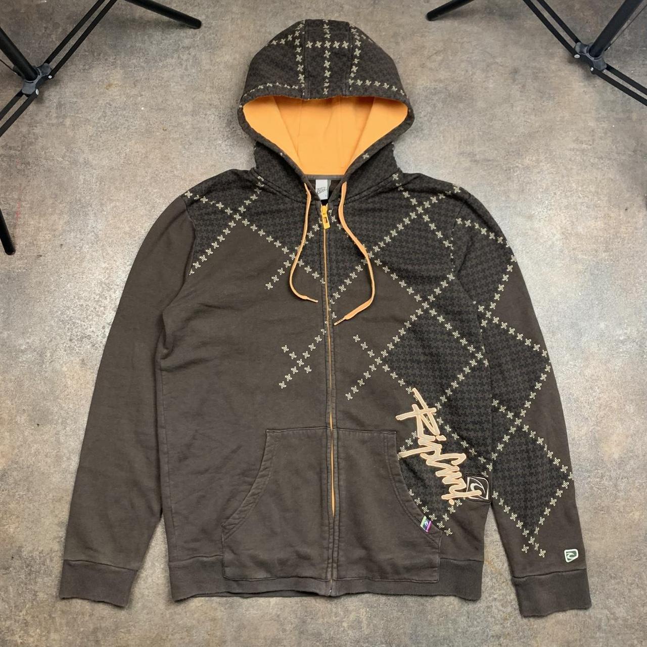 Rip Curl 00s brown graphic boxy zip hoodie