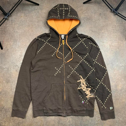 Rip Curl 00s brown graphic boxy zip hoodie