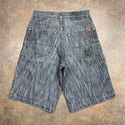 Southpole 00s red tab baggy black grey jorts